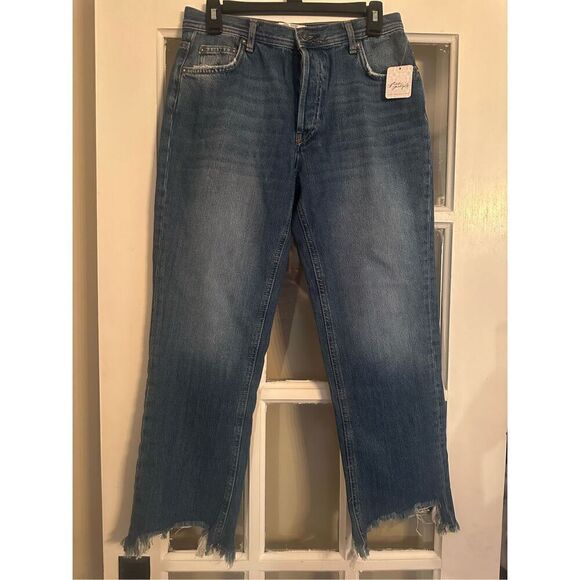 Free People Maggie Mid-Rise Straight Leg Bondi Blue size 27 cropped - Picture 4 of 7